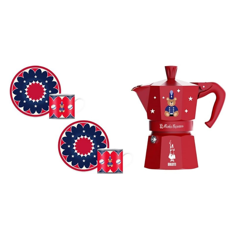 Moka Express - Joyful Christmas da 3 Tazze + 2 Tazzine e piattino