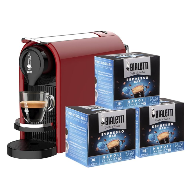 Macchinetta Bialetti Originale Gioia Plus Color Rossa con 48 capsule Napoli