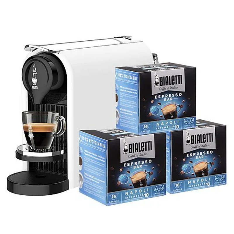 Macchinetta Bialetti Originale Gioia Plus Color Bianca con 48 capsule Napoli