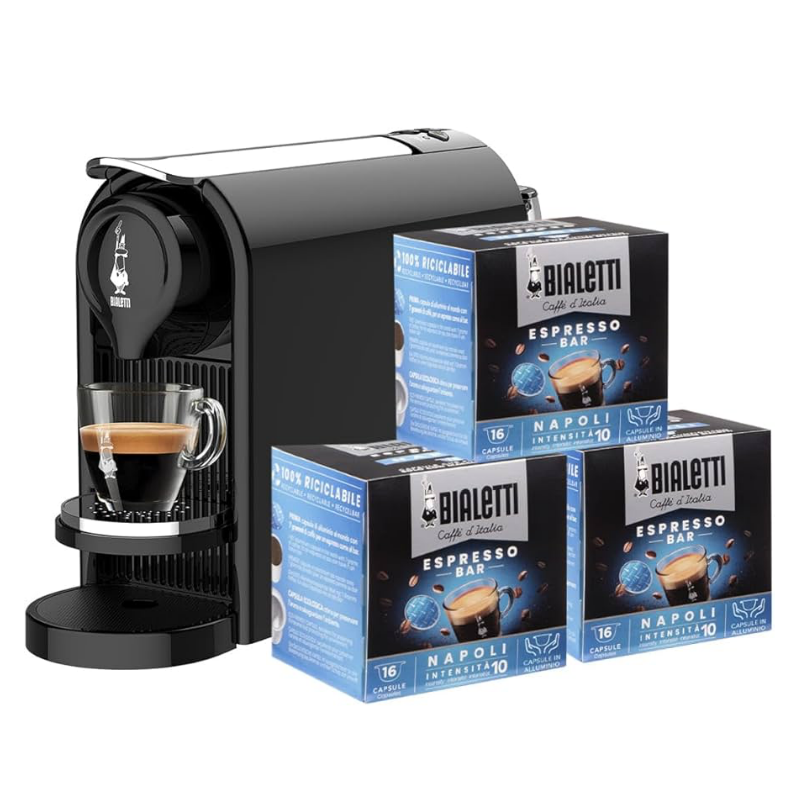 Macchinetta Bialetti Originale Gioia Plus Color Nero con 48 capsule Napoli