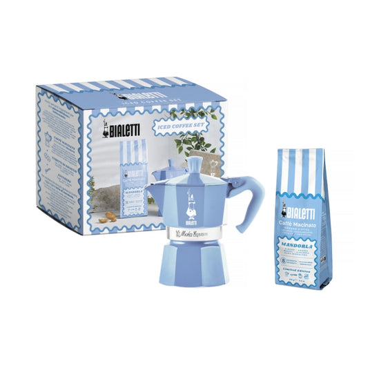 Moka Express - Azzurrina da 3 Tazze e 250 grammi macinato Mandorla